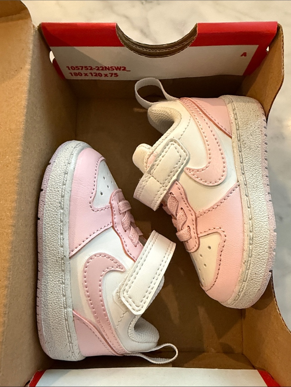 Nike Toddler Pink and White Hook-and-Loop Sneakers Court Borough Low Recraft